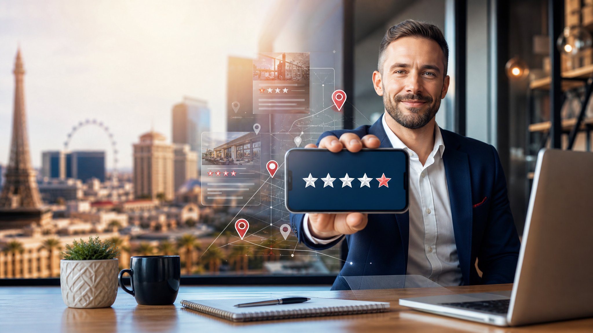 Art-directed image representing premium local business review growth and trust building